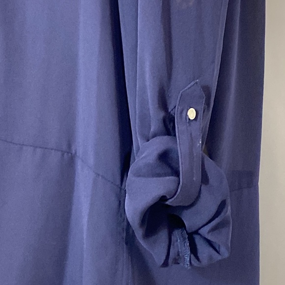 Navy Sheer V-Neck Long Sleeves Blouse L - Picture 6 of 10